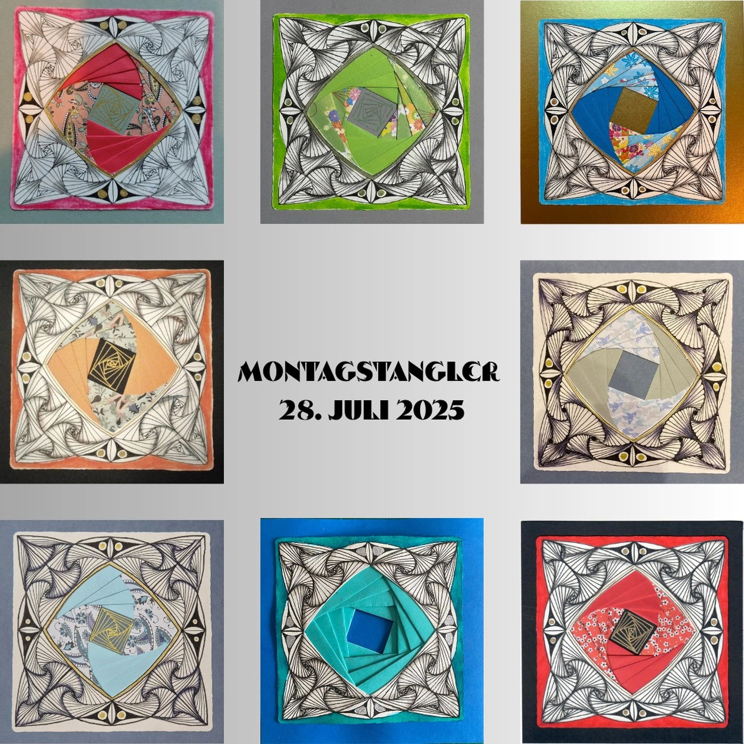 Happytangle, Schmetterlingsformen gefüllt mit farbigen Blumenmustern, Referenzbild der Teilnehmer